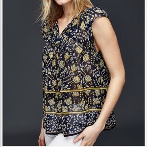 Gap Sheer Navy Floral Flutter Sleeve Blouse